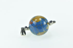 Sterling Silver Stone Inlay 3D Globe Earth Geography Travel Pendant