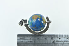 Load image into Gallery viewer, Sterling Silver Stone Inlay 3D Globe Earth Geography Travel Pendant