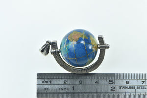 Sterling Silver Stone Inlay 3D Globe Earth Geography Travel Pendant