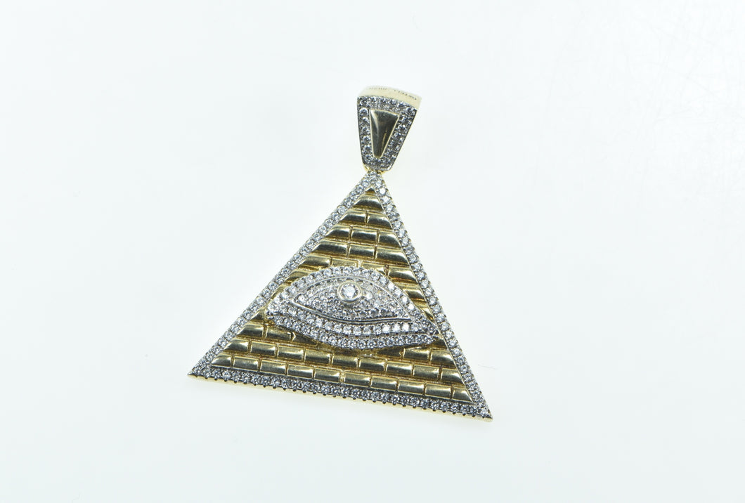 Sterling Silver Gold Plated All Seeing Eye Pyramid CZ Pendant