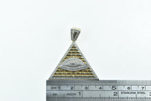 Load image into Gallery viewer, Sterling Silver Gold Plated All Seeing Eye Pyramid CZ Pendant