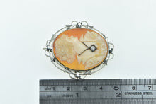 Load image into Gallery viewer, 14K Filigree Carved Shell Cameo Diamond Lady Pendant/Pin White Gold