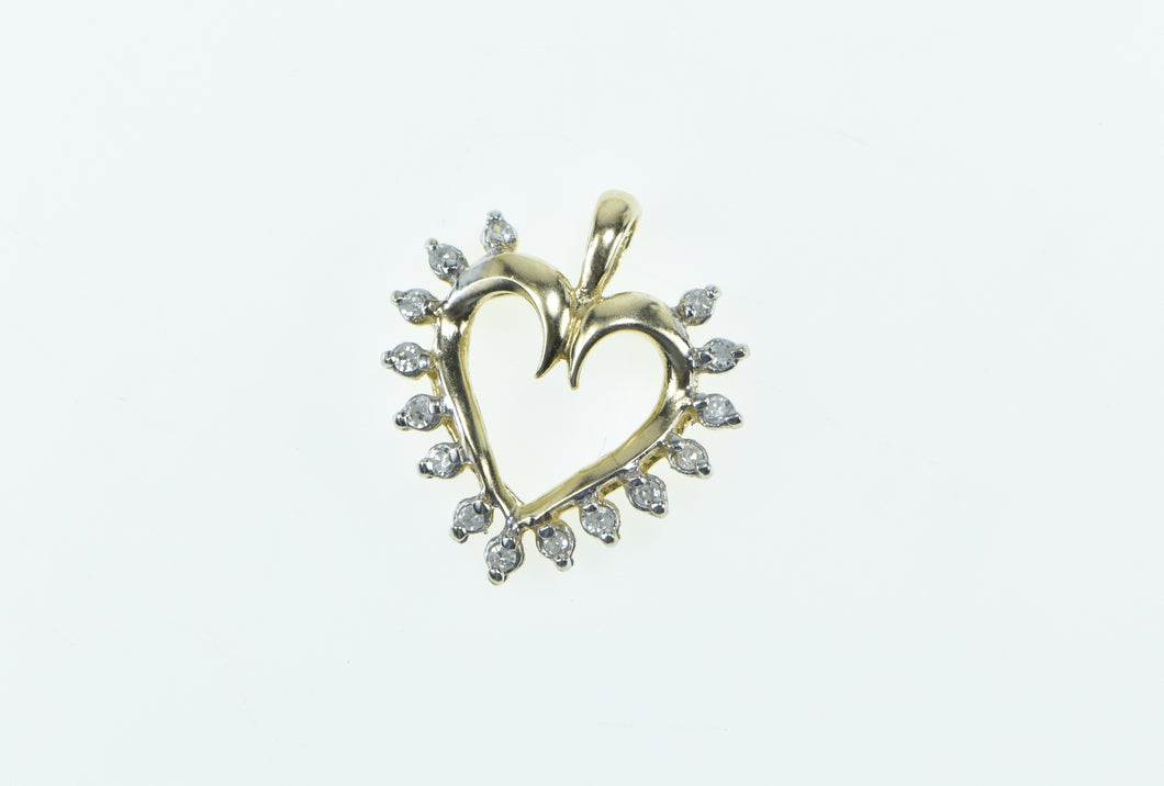 10K Vintage Diamond Heart Love Symbol Romantic Pendant Yellow Gold