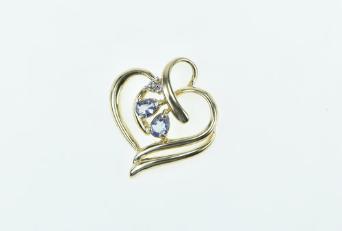 10K Pear Tanzanite Diamond Accent Heart Love Pendant Yellow Gold