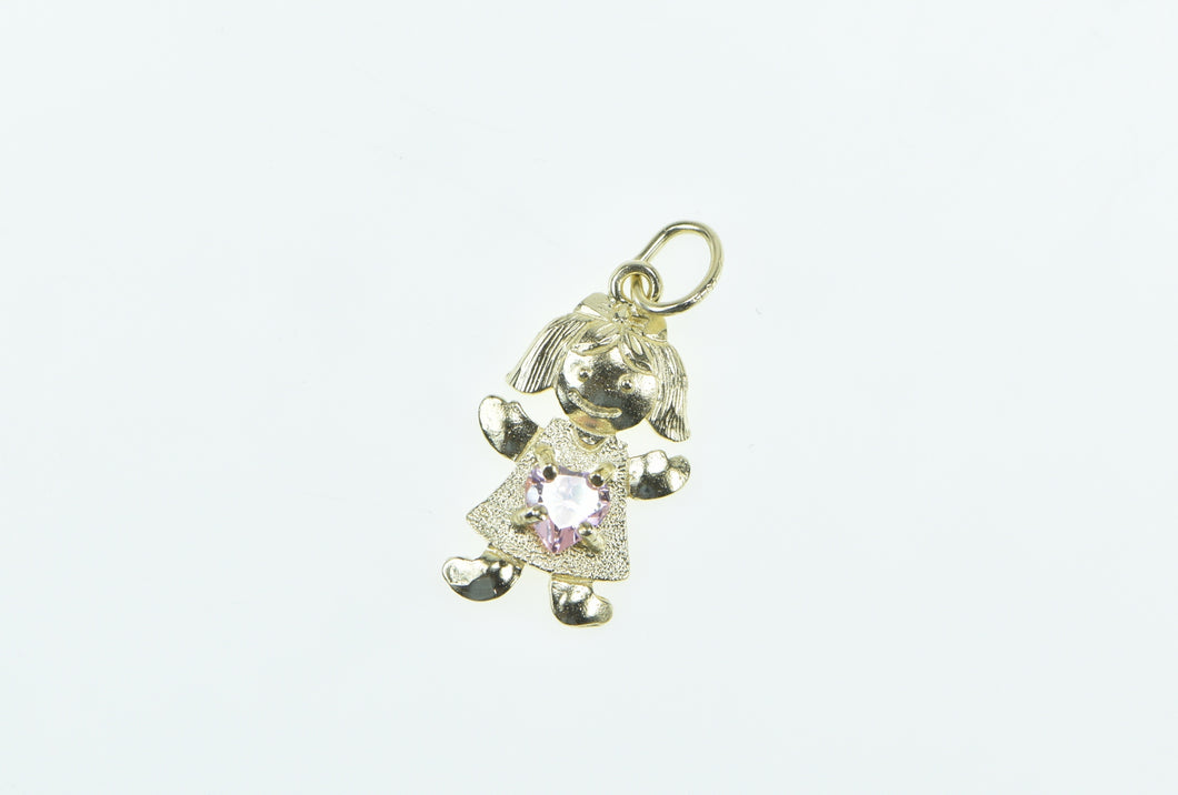 10K Birthstone Baby Girl August Pink CZ Charm/Pendant Yellow Gold