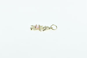 10K Birthstone Baby Girl August Pink CZ Charm/Pendant Yellow Gold