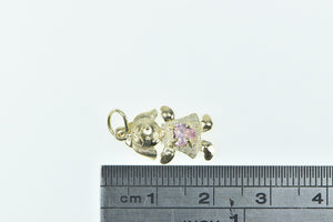 10K Birthstone Baby Girl August Pink CZ Charm/Pendant Yellow Gold