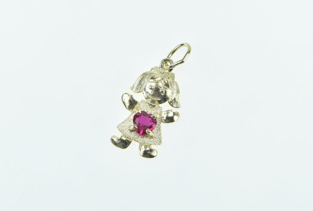 10K Birthstone Baby Girl July Sim. Ruby Daughter Charm/Pendant Yellow Gold