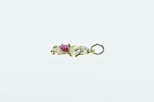 10K Birthstone Baby Girl July Sim. Ruby Daughter Charm/Pendant Yellow Gold