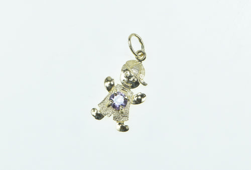 10K Birthstone Baby Boy February Sim. Amethyst Charm/Pendant Yellow Gold