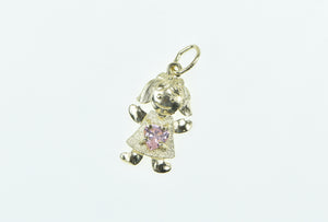 10K Birthstone Baby Girl August Pink CZ Charm/Pendant Yellow Gold