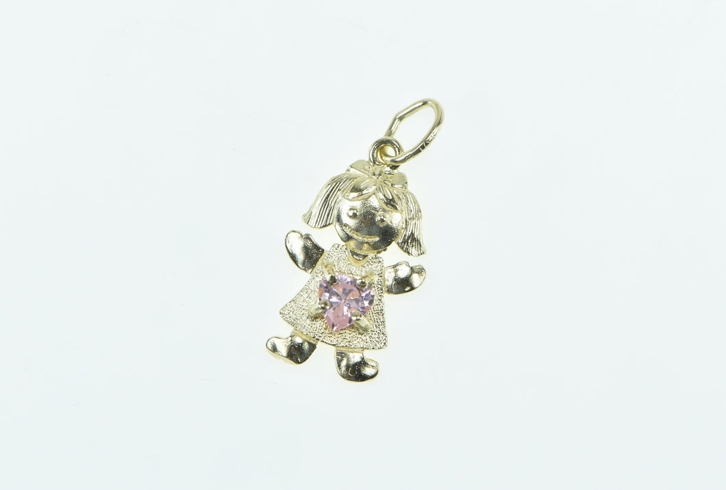 10K Birthstone Baby Girl August Pink CZ Charm/Pendant Yellow Gold