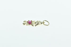 10K Birthstone Baby Girl July Sim. Ruby Daughter Charm/Pendant Yellow Gold