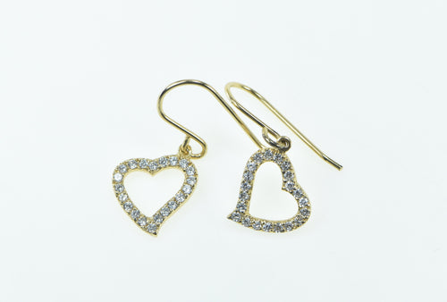 Sterling Silver Gold Plated Heart Love CZ Romantic Dangle Earrings