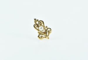 14K Ornate Scroll Filigree 2.9mm Pearl Lapel Pin/Brooch Yellow Gold