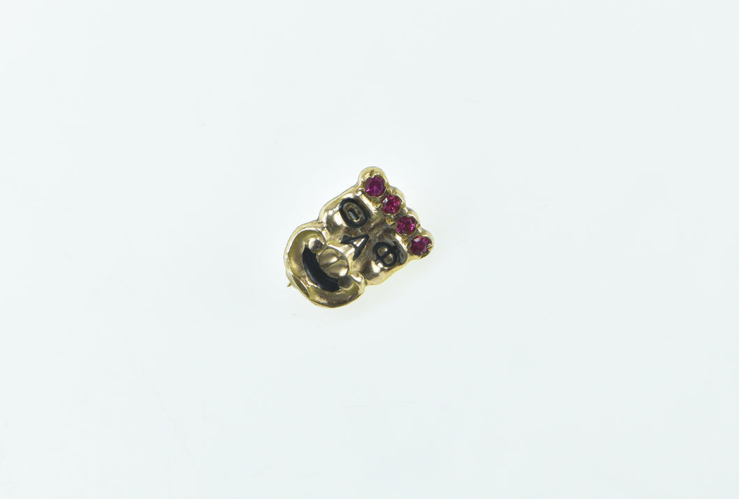 14K Theta Phi Alpha Skull Syn. Ruby Fraternity Pin/Brooch Yellow Gold