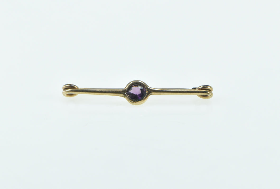 10K Round Amethyst Vintage Classic Bar Pin/Brooch Yellow Gold