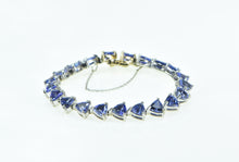 Load image into Gallery viewer, Sterling Silver Trillion Tanzanite Tennis 14K Gold Clasp Bracelet 6&quot;