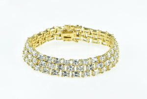 Sterling Silver Gold Plated Layered Radiant Cut Tennis CZ Bracelet 7.5"