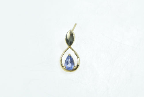 14K Pear Tanzanite Tear Drop Dangle Single Earring Yellow Gold