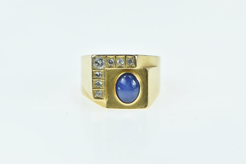 14K Vintage Squared Diamond Syn. Sapphire Ring Yellow Gold