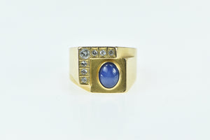 14K Vintage Squared Diamond Syn. Sapphire Ring Yellow Gold