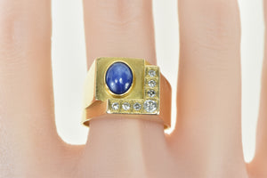 14K Vintage Squared Diamond Syn. Sapphire Ring Yellow Gold