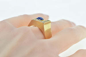 14K Vintage Squared Diamond Syn. Sapphire Ring Yellow Gold