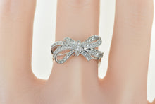 Load image into Gallery viewer, 14K Ornate 3D Bow Ribbon Forget Me Not CZ Ring White Gold