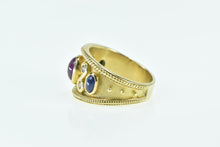 Load image into Gallery viewer, 18K Ornate Ruby Sapphire Diamond Etruscan Revival Ring Yellow Gold