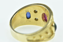 Load image into Gallery viewer, 18K Ornate Ruby Sapphire Diamond Etruscan Revival Ring Yellow Gold