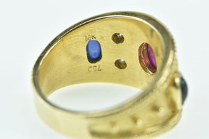 18K Ornate Ruby Sapphire Diamond Etruscan Revival Ring Yellow Gold