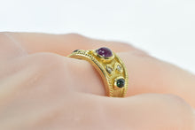 Load image into Gallery viewer, 18K Ornate Ruby Sapphire Diamond Etruscan Revival Ring Yellow Gold