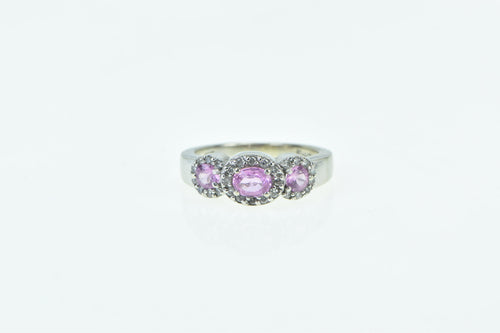 14K Oval Pink Sapphire Diamond Halo Engagement Ring White Gold