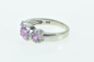 14K Oval Pink Sapphire Diamond Halo Engagement Ring White Gold