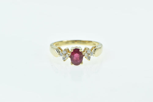 14K 0.65 Ctw Natural Ruby Diamond Engagement Ring Yellow Gold