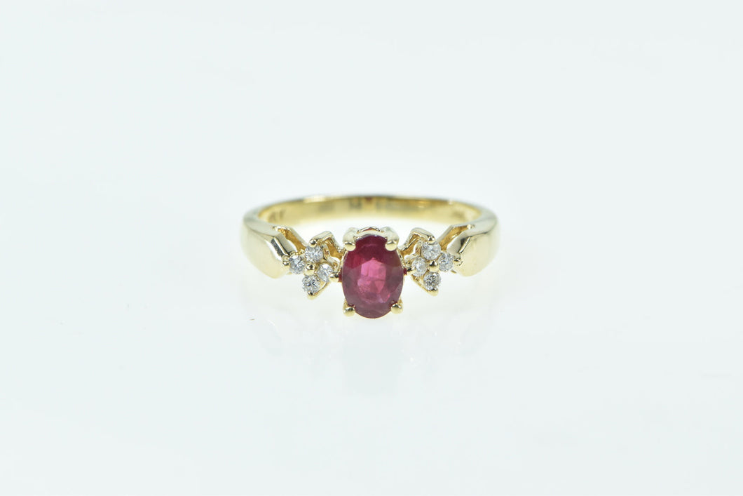 14K 0.65 Ctw Natural Ruby Diamond Engagement Ring Yellow Gold