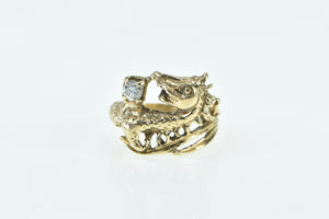 14K 0.27 Ct Diamond Scandinavian Sea Serpent Ring Yellow Gold