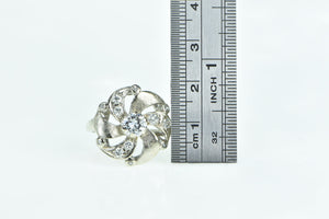 14K 50's 1.05 Ctw Diamond Swirl Statement Cocktail Ring White Gold