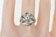 Load image into Gallery viewer, 14K 50&#39;s 1.05 Ctw Diamond Swirl Statement Cocktail Ring White Gold