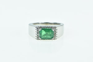 14K 1.98 Ctw Natural Emerald Diamond Halo Statement Ring White Gold