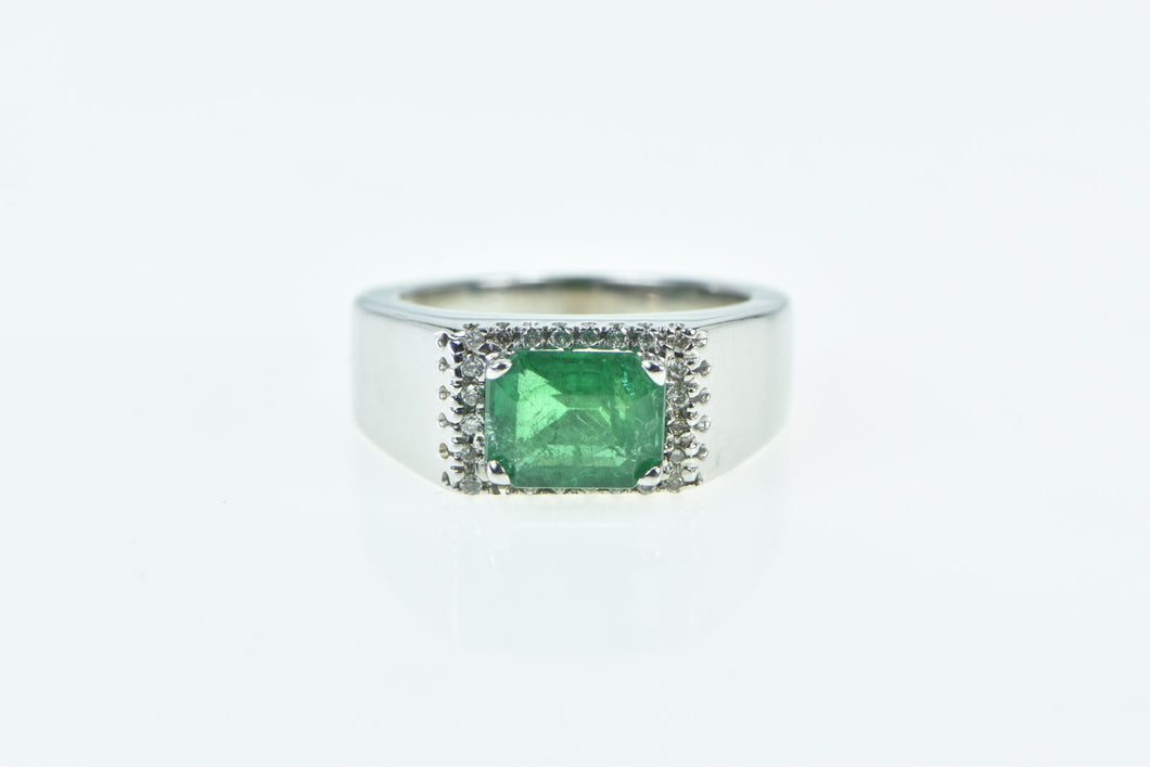 14K 1.98 Ctw Natural Emerald Diamond Halo Statement Ring White Gold