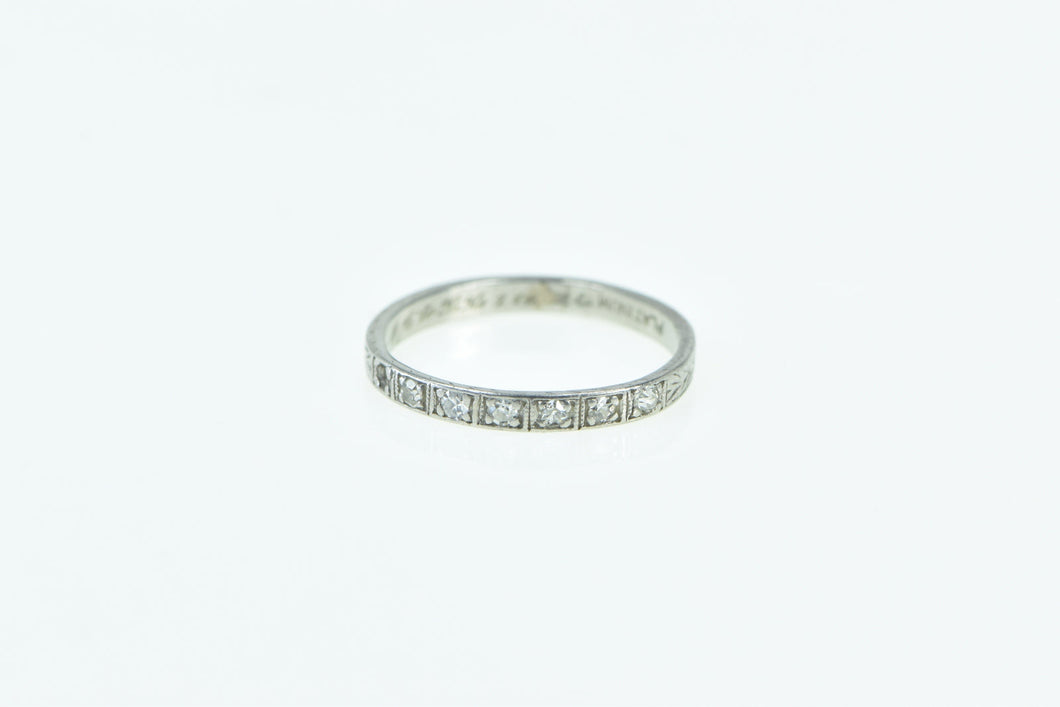 Platinum Art Deco Diamond Leaf Pattern Wedding Band Ring