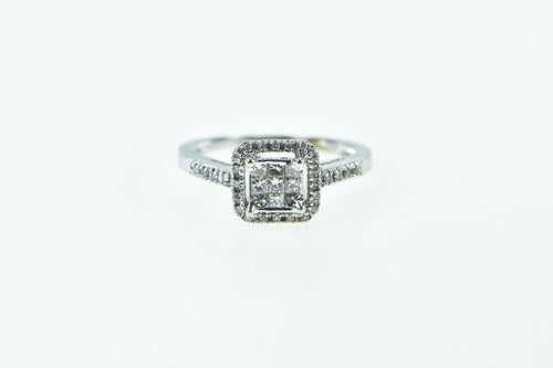 10K Invis. Princess Diamond Halo Engagement Ring White Gold