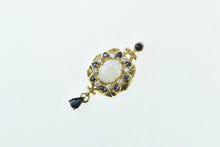 Load image into Gallery viewer, 14K Ornate Opal Diamond Sapphire Halo Drop Pendant Yellow Gold