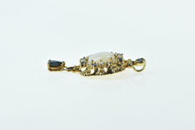 Load image into Gallery viewer, 14K Ornate Opal Diamond Sapphire Halo Drop Pendant Yellow Gold