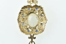 Load image into Gallery viewer, 14K Ornate Opal Diamond Sapphire Halo Drop Pendant Yellow Gold