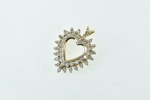 14K 0.95 Ctw Diamond Cluster Heart Love Symbol Pendant Yellow Gold