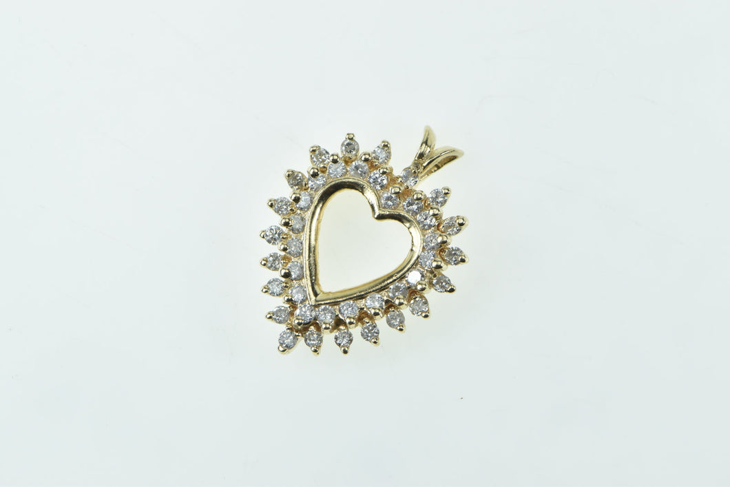 14K 0.95 Ctw Diamond Cluster Heart Love Symbol Pendant Yellow Gold