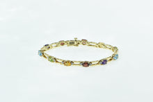 Load image into Gallery viewer, 14K Vintage Rainbow Gemstone Diamond Bar Link Bracelet 7&quot; Yellow Gold